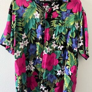 Vintage evolution Mcm Black Floral Button-Down Shirt with Pink & Green floral